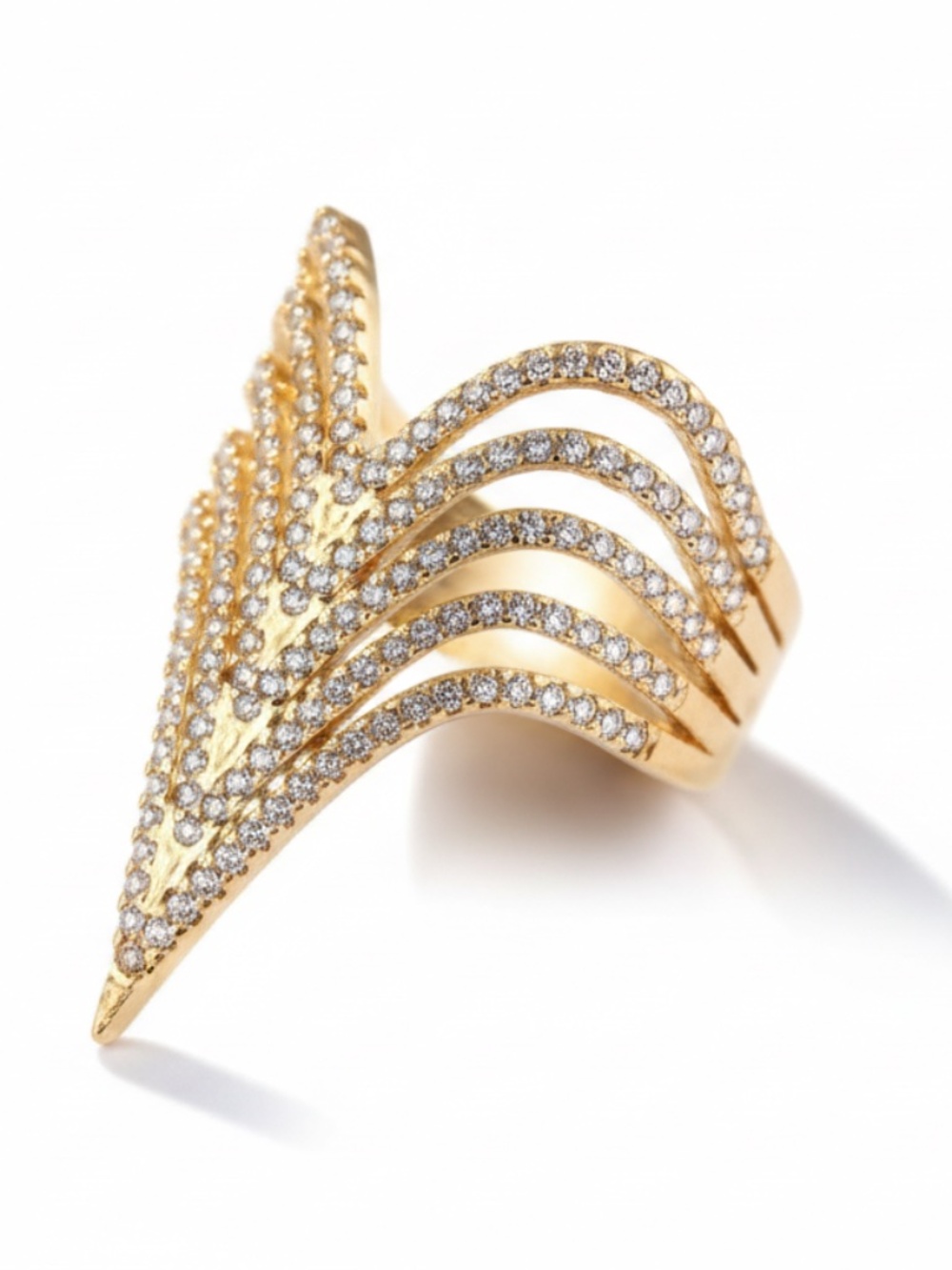 Womens Stainless Steel Gold Tone Crystal Studded ‎ Ring